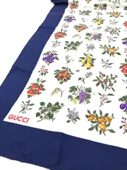 GUCCI　グッチ　大判スカーフ　総柄　ネイビー×アイボリー系　2441のサムネイル