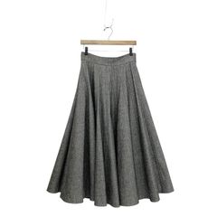 【良品】クリスチャンディオール　カシミヤ混千鳥柄フレアスカート　40 グレー Christian Dior ディオール コットンブレンド ツイル フレア ミディ