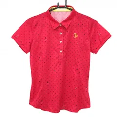 【超美品】フェアリーパウダー 半袖ポロシャツ レッド系×ネイビー系 総柄 ダイヤ柄地毛様 レディース 3(L) ゴルフウェア FAIRY POWDERのサムネイル