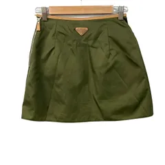 PRADA(プラダ) ミニスカート サイズ36 S レディース美品  - カーキ×ライトブラウン ナイロン/レザー/RE-NYLON/ジップアップのサムネイル