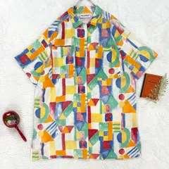 marimekko マリメッコ 半袖 チュニック ワンピース ブラウス 比翼ボタン ポケット 幾何学柄 マルチカラー 総柄 レディースのサムネイル