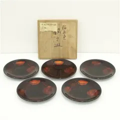 輪島塗　牡丹図銘々皿5客（共箱）  茶器 菓子器 おしゃれ 和菓子 干菓子 主菓子 茶道 茶道具 お茶 小皿 骨董 茶会 抹茶 プレートのサムネイル