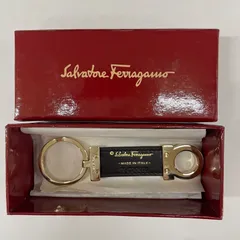 (b) Salvatore Ferragamo サルヴァトーレ フェラガモ キーリング ブラック レザー ゴールド ガンチーニ IX-220116 アクセサリー 小物 チャーム キーホルダー 箱付き/11015のサムネイル