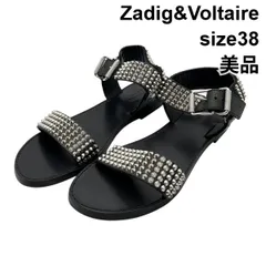 美品 ザディグエヴォルテール Zadig&Voltaire サンダル 靴 フラット スタッズ 黒 シルバー色 レザー 38 約24.5cm～25.0cm レディース 6V713のサムネイル