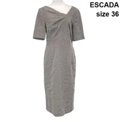 ◇ エスカーダ ESCADA ワンピース 半袖 ミモレ丈 タイトシルエット ヘリンボーン柄 コットン シルク ウール 36 S 7号 レディース S6F746のサムネイル