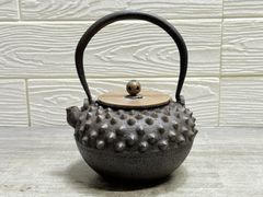 大正15年/特注品名門 龍文堂造 古鉄瓶 唐銅蓋 在銘 骨董 煎茶道具（箱