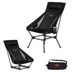 アウトドアチェア 2WAY キャンプ椅子 DesertFox ローチェア 軽量 枕付き ハイバック 単品/セット【独自開発のカップホルダー】 耐荷重150kg コンパクト イス ロータイプ 収納袋付属 携帯便利 STG0098(ブラック，1)のサムネイル