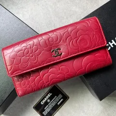 美品 CHANEL シャネル カメリア ココマーク 長財布 レザー レッド 赤 ロングウォレットのサムネイル