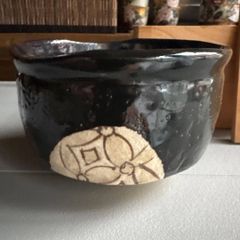 茶道裏千家 淡交会 天目茶碗 玳皮銀杏唐草 蓬莱窯お庭焼 特別師範会員