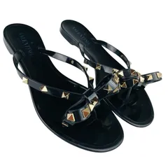 美品★VALENTINO GARAVANI★ヴァレンティノ ガラヴァーニ・レディース ロックスタッズ付き リボンデザイン ラバートングサンダル ビーチサンダル (37/24㎝相当) イタリア製 レディースサンダル ブランドサンダル 夏靴 カジュアル ブラックのサムネイル