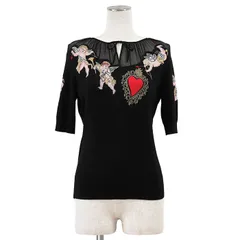DOLCE&GABBANA ドルチェアンドガッバーナ 半袖 ニット サイズ 36 レディース ハート エンジェル 天使 シアー コンビネーション トップス ブラック 黒 イタリア製のサムネイル