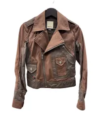 ディーゼル DIESEL コットン シングルライダース ジップアップ フロントポケット バックベルト ギミック Y2K BROWN 茶色 ジャケット ストライプ ブラウン Sサイズ 104LT-537のサムネイル