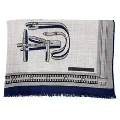 極美品▼HERMES エルメス レクタングル レトル エケストル カシミヤ シルク 現行品 フリンジ ストール ネイビー グレー 定価195800円のサムネイル