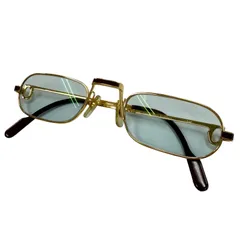 美品▼Cartier カルティエ ヴィンテージ スクエア ロゴ金具 アイウェア サングラス ゴールド ボルドー レンズ：ブルー 50□24 140 度入りのサムネイル