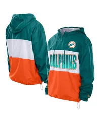 ニューエラ メンズ アウター ジャケット・ブルゾン New Era Mens Aqua Miami Dolphins Ripstop QuarterZip Hooded Windbreaker Aquのサムネイル