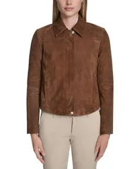 コールハーン レディース アウター ジャケット・ブルゾン スエード ジャケット Cole Haan Womens Zip Front Suede Jacket Chocolate チョコレートのサムネイル