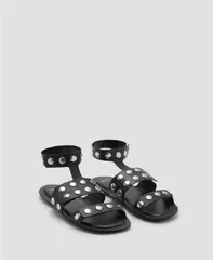 マンゴ レディース シューズ サンダル レザー MANGO Womens Studded Leather Sandals Black ブラックのサムネイル