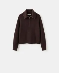 【送料無料】 マンゴ レディース ニット・セーター アウター Womens Contrasting Zipper Collar Sweater Chocolateのサムネイル