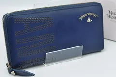Vivienne Westwood ヴィヴィアンウエストウッド アングロマニア 長財布 ラウンドファスナー パンチング オーブロゴ ネイビーのサムネイル