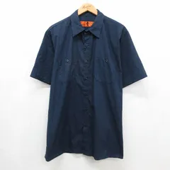 XL/古着 レッドキャップ 半袖 ワーク シャツ メンズ 00年代 00s ネイビー ストライプ 26jun03のサムネイル