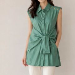 美品 caban ノースリーブ ワンピース シャツワンピース 緑 キャバン
