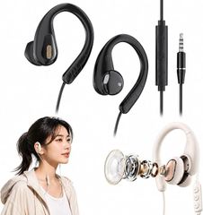 DearJapan Latest Design Open-Ear Wired Sports Earphones for Smartphones, Over-Ear Style, Water-Resistant, with Microphone, Call Handling, Volume Control, Suitable for Desk Work and Outdoor Use (Black, 3.5mm)