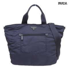 PRADAプラダ ナイロン レザー ミニトートバッグ ショルダー 濃紺 W28 