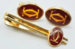 Cartier カルティエ カフス ネクタイピン セット マストライン ロゴ ボルドー ゴールド メンズのサムネイル