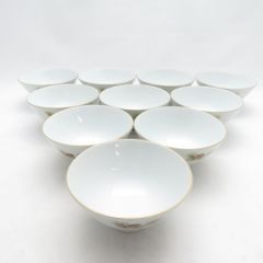 3F 【昭和レトロ】陶器製 ご飯茶碗 21個セット 赤い花模様 ビンテージ