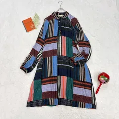 日本製 Paul Smith ポールスミス 長袖 シャツ ワンピース チュニック ハーフボタン ストレッチ レーヨン混 つぎはぎ/パッチワーク風 マルチカラー レディースのサムネイル