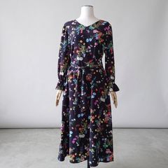 ルルウィルビー ボタニカル フラワー ロングワンピース 花柄 リボン