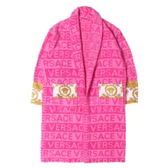 VERSACE ヴェルサーチ ピンク サイズ:L スカーフ切替し ブランドロゴ柄 パイル バスローブ イタリア製 ブランド 羽織り【メンズ】【中古】のサムネイル