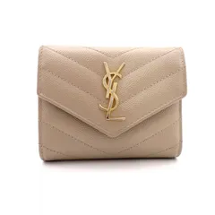 SAINT LAURENT サンローラン カサンドラ 三つ折り財布 レザー ベージュ 財布 ゴールド金具のサムネイル