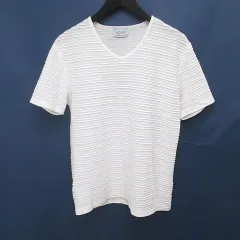ニコルクラブフォーメン NICOLE CLUB FOR MEN ボーダー 半袖 Tシャツ カットソー Vネック 46 白系 ホワイトのサムネイル
