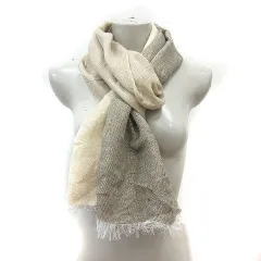 ミッシェルクラン MICHEL KLEIN ストール マフラー フリンジ ラメ 麻混 リネン混 アイボリー 黒 ブラック 金色 ゴールドカラー /MSのサムネイル