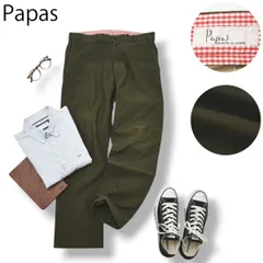 【ストレッチ】90sヴィンテージ 日本製 パパス Papas ノータック 裾上げシングル ワイド チノパン L オリーブ メンズ トラッド アメカジ ストリート 通年 ワーク ミリタリーのサムネイル