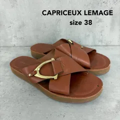 CAPRICEUX LEMAGE カプリシューレマージュ 38 キャメル バックル サンダル クロス ベルト ゴールド 金具 厚底 フラット ソール つっかけ スリッパ ミュール シューズ 靴 カジュアル 上品 きれいめ ★ ■◆のサムネイル