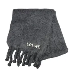 【6/30価格改定】LOEWE 美品 ロエベ ロゴ モヘア ブレンド マフラー F526487X08 ウール ブラック ホワイト フリンジ 刺繍 大判 ストール プレゼント ギフト ABランク 中古 鑑定済 ロエベマフラーのサムネイル