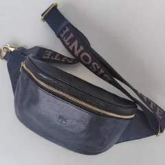 イルビゾンテ　ILBISONTE　ブラックレザー　牛革　黒　バムバッグ　ボディバッグ　ショルダーバッグ　ウエストバッグ　コットンベルト　54222300911のサムネイル