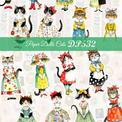 【DP532】デザインペーパー ペーパードール キャット コラージュシートのサムネイル