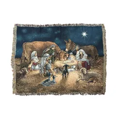 vintageラグ ブランケット マルチカバー タペストリー キリストの降誕 ベツレヘム 宗教 Rug Blanket Nativity 3439のサムネイル