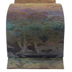 【美品】 袋帯 逸品 佐波理 落款 佐波理綴 松 霞 箔 金銀糸 緑 六通 正絹 【中古】のサムネイル