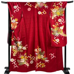 振袖 身丈165cm 裄丈71cm L 袷 千總 落款 桜 花熨斗 金糸 金彩 赤 正絹 逸品 【中古】のサムネイル