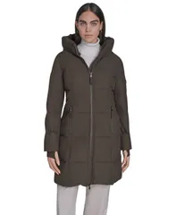 カルバンクライン レディース アウター ジャケット・ブルゾン コート Calvin Klein Womens Stand Collar Hooded Puffer Coat Twigのサムネイル
