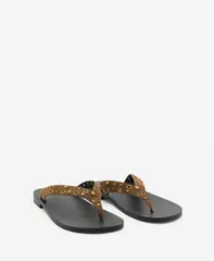 マンゴ レディース シューズ サンダル スエード MANGO Womens DieCut Straps Suede Sandals Khaki カーキのサムネイル