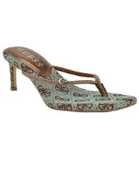 ゲス レディース シューズ サンダル ヒール GUESS Womens Mayan Rhinestone Thong Kitten Heel Sandals BronzeTurquoise ターコイズのサムネイル