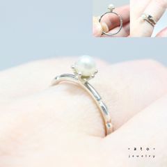 コロンと大人可愛い淡水パールのしずく✳︎モコモコシルバーリング約10