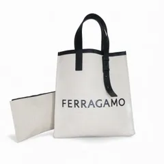 サルヴァトーレフェラガモ Salvatore Ferragamo トートバッグ キャンバス レザー ロゴ アイボリー ブラック E11240125198 1204のサムネイル