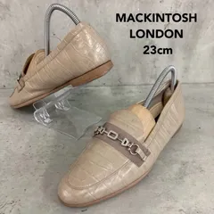 MACKINTOSH LONDON マッキントッシュロンドン 23cm ラインストーンビットローファー フラットシューズ クロコ型押し ワニ柄 リボン スクエアトゥ カジュアル ドレスシューズ 靴 ベージュ ★ ■■のサムネイル