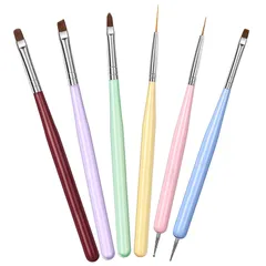 新品 ALLVD ネイル 筆 ジェルネイルキット６本セット マカロンカラー ネイルブラシ ネイル筆 ジェルネイル ブラシ 極細 スクエア、ラウンド、フランス、シャープオーバル、極細、ドット 爪ブラシ ドリルペン キャンディカラー ジェルネイル セット(カラー1のサムネイル